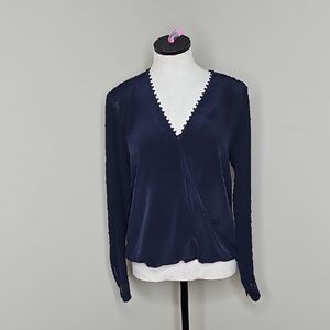 L'AGENCE Deep Navy V-Neck Blouse